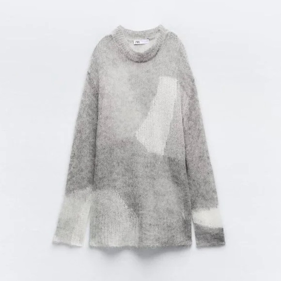 Zara Lightweight Open Knit Colorblock Long Line Sweater Alpaca & Wool Size L NWT - Picture 3 of 11